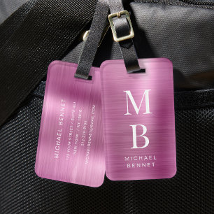 Étiquette À Bagage Élégant Monogrammé Rose