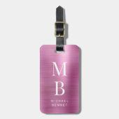 Étiquette À Bagage Élégant Monogrammé Rose (Devant Vertical)