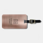 Étiquette À Bagage Élégant Monogramme Rose Or brossé métal (Devant horizontal)