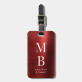 Étiquette À Bagage Élégant Monogramme Rouge (Devant Vertical)