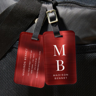 Étiquette À Bagage Élégant Monogramme Rouge