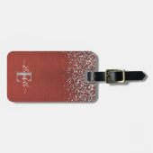 Étiquette À Bagage Élégant Monogramme Rouge brossé Métal (Devant horizontal)
