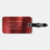 Étiquette À Bagage Élégant Monogramme Rouge brossé Métallique (Dos horizontal)