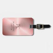 Étiquette À Bagage Élégant Monogramme Rouge rose métallique (Devant horizontal)