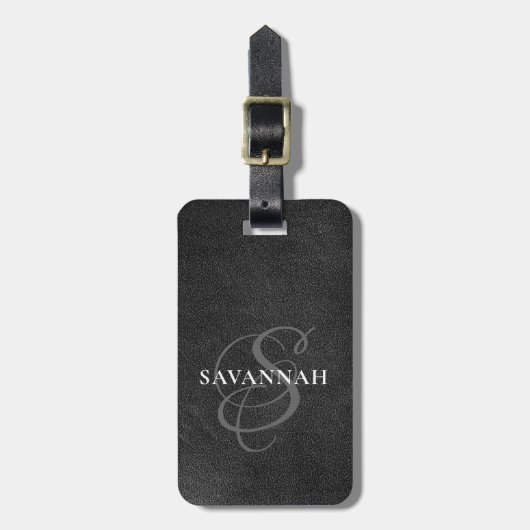 Étiquette À Bagage Élégant Monogramme Script Blush Rose Cute cuir (Devant Vertical)