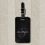 Étiquette À Bagage Élégant Monogramme Script Blush Rose Cute cuir<br><div class="desc">Élégante étiquette de bagage en cuir noir gris imprimé avec votre monogramme personnalisé dans une police de calligraphie script tourbillonnant avec votre nom dans un design moderne de type noir et blanc.</div>