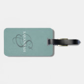 Étiquette À Bagage Élégant Monogramme Script Dusty Green Cute Cute cu (Dos horizontal)