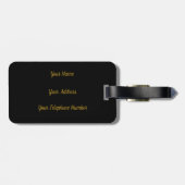 Étiquette À Bagage Élégant Monogramme Script Modern Black Gold Ajoute (Dos horizontal)