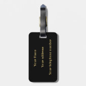 Étiquette À Bagage Élégant Monogramme Script Modern Black Gold Ajoute (Dos Vertical)