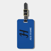 Étiquette À Bagage Élégant Monogramme Script Modern Blue Ajouter un n (Devant Vertical)