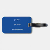Étiquette À Bagage Élégant Monogramme Script Modern Blue Ajouter un n (Dos horizontal)