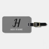 Étiquette À Bagage Élégant Monogramme Script Modern Grey Black Ajoute (Devant horizontal)
