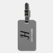 Étiquette À Bagage Élégant Monogramme Script Modern Grey Black Ajoute (Devant Vertical)