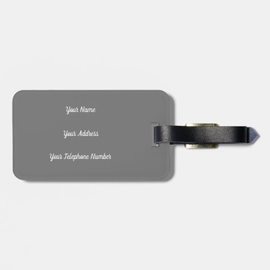 Étiquette À Bagage Élégant Monogramme Script Modern Grey Black Ajoute (Dos horizontal)