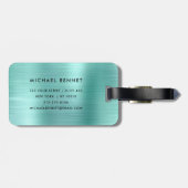 Étiquette À Bagage Élégant Monogramme Turquoise Vert brossé Métal (Dos horizontal)