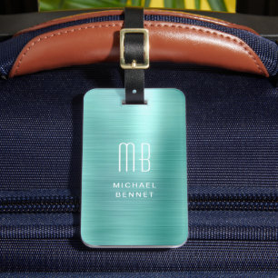 Étiquette À Bagage Élégant Monogramme Vert