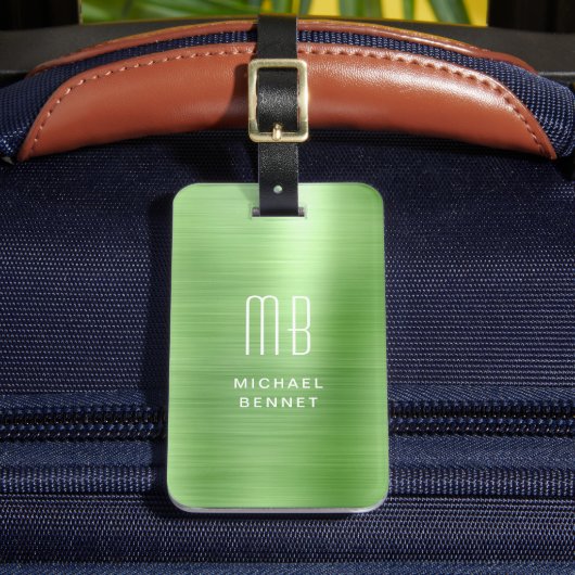 Étiquette À Bagage Élégant Monogramme vert (Insitu Rectoal 2)