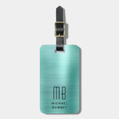 Étiquette À Bagage Élégant Monogramme Vert (Devant Vertical)