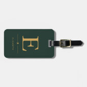 Étiquette À Bagage Élégant Monogramme Vertical Chasse Vert & Or (Devant horizontal)
