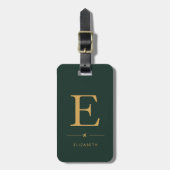 Étiquette À Bagage Élégant Monogramme Vertical Chasse Vert & Or (Devant Vertical)