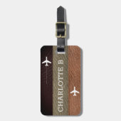 Étiquette À Bagage Élégant monogramme Voyageur Brown et cuir noir (Devant Vertical)