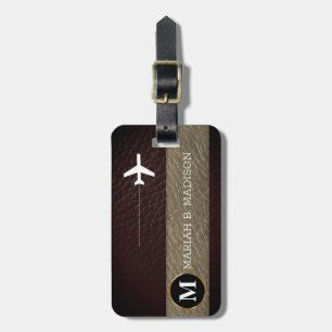 Étiquette À Bagage Élégant monogramme Voyageur Brown et cuir noir