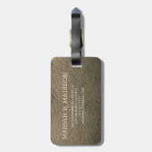 Étiquette À Bagage Élégant monogramme Voyageur Brown et cuir noir (Dos Vertical)