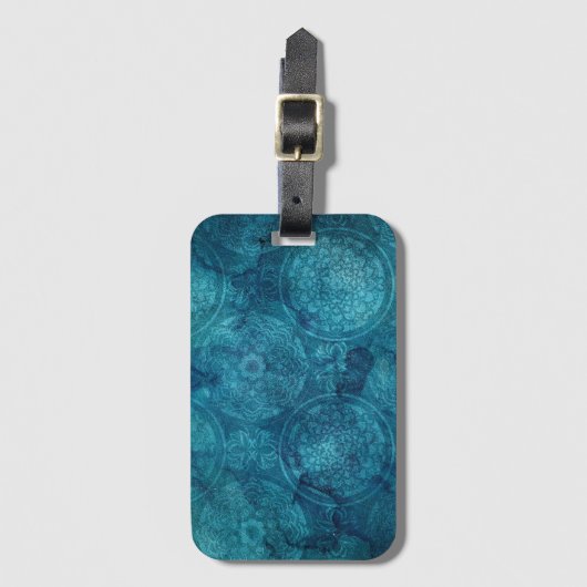 Étiquette À Bagage Elégant Motif d'aquarelle Mandala Turquoise (Devant Vertical)
