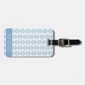 Étiquette À Bagage Élégant Motif de Mandala bleu sur le nom blanc (Devant horizontal)