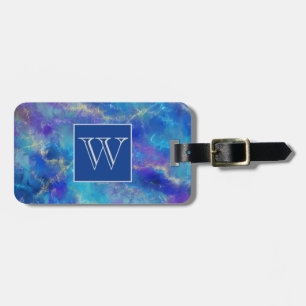 Étiquette À Bagage Elégant Motif en marbre bleu, violet et or