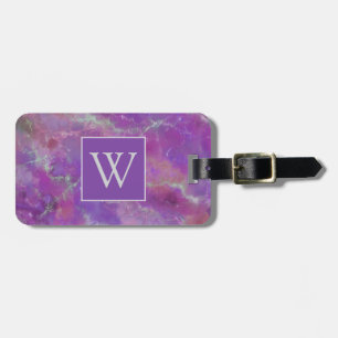 Étiquette À Bagage Élégant Motif en marbre rose, violet et argenté