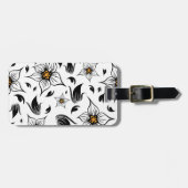 Étiquette À Bagage Élégant motif floral noir et blanc (Devant horizontal)