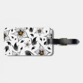Étiquette À Bagage Élégant motif floral noir et blanc (Dos horizontal)
