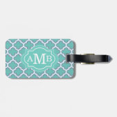 Étiquette À Bagage Élégant Motif Quatrefoil Turquoise Personnalisé Mo (Dos horizontal)