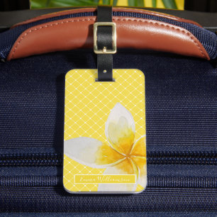 Étiquette À Bagage Élégant Motif Tropical Flower & Trellis   Jaune
