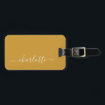 Étiquette À Bagage Elégant moutarde Jaune Nom du script Personnalisé<br><div class="desc">Élégante moutarde jaune Nom du script bagage personnalisé Balise</div>