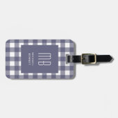 Étiquette À Bagage Elegant Navy Blue Gingham Monogram (Devant horizontal)