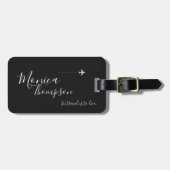 Étiquette À Bagage élégant noir blanc à la main style voyage (Devant horizontal)