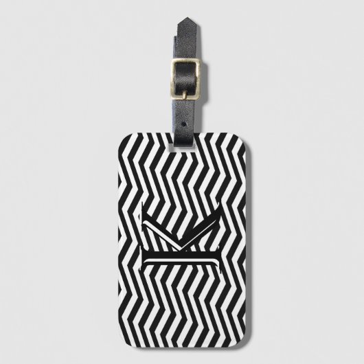 Étiquette À Bagage Élégant noir blanc Chevron Stripe Monogramme perso (Devant Vertical)