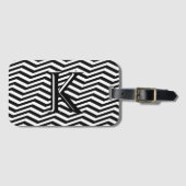 Étiquette À Bagage Élégant noir blanc Chevron Stripe Monogramme perso (Devant Horizontal)