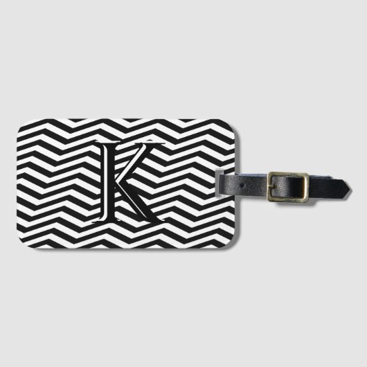 Étiquette À Bagage Élégant noir blanc Chevron Stripe Monogramme perso (Devant Horizontal)