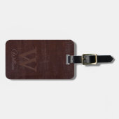 Étiquette À Bagage Élégant noir Brown Vache Cuir Texture Monogramme (Devant horizontal)