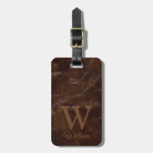 Étiquette À Bagage Élégant noir Brown Vache Cuir Texture Monogramme (Devant Vertical)