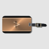 Étiquette À Bagage Élégant noir cuivre Monogramme Nom Hommes (Devant Horizontal)