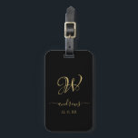 Étiquette À Bagage Élégant Noir en or monogrammé Bagage Tag<br><div class="desc">Signature</div>