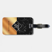 Étiquette À Bagage Élégant noir marbre et cuivre Script Monogramme (Dos horizontal)