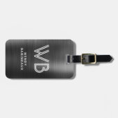 Étiquette À Bagage Élégant noir métal élégant Deux Monogrammes initia (Devant horizontal)