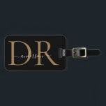 Étiquette À Bagage Élégant Noir Monogramme Or Nom de script élégant<br><div class="desc">Élégant Monogramme d'or noir Nom du script Sac élégant Tag</div>