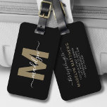 Étiquette À Bagage Élégant Noir Nom Or Monogramme<br><div class="desc">Créez Votre Propre Élégant Noir Personnalisé Élégant Nom De Script Monogram Luggage Balise. Cette étiquette de bagage chic et élégante ajoute une touche raffinée à toute expérience de voyage, ce qui en fait l'accessoire parfait pour le voyageur du monde ou toute personne ayant un coque sérieux de la dérive. À...</div>