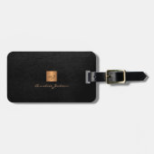 Étiquette À Bagage Élégant noir or monogramme nom script personnalisé (Devant horizontal)